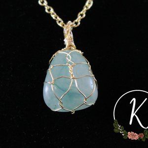 Hand Wrapped Aquamarine Crystal Chain Necklace